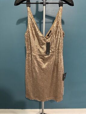 Lulu's Gold Sequin V-Neck Mini Dress